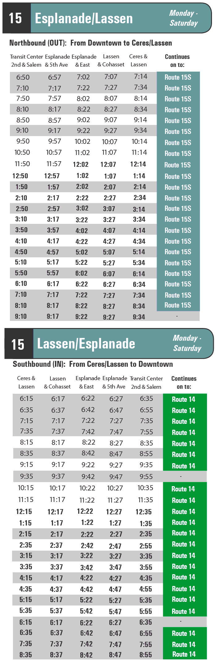 Schedule for Route 15