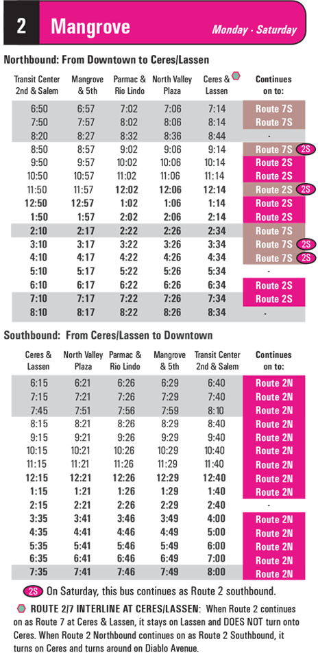 Schedule for Route 2