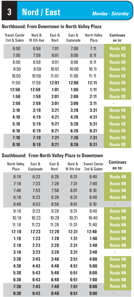 Schedule for Route 3