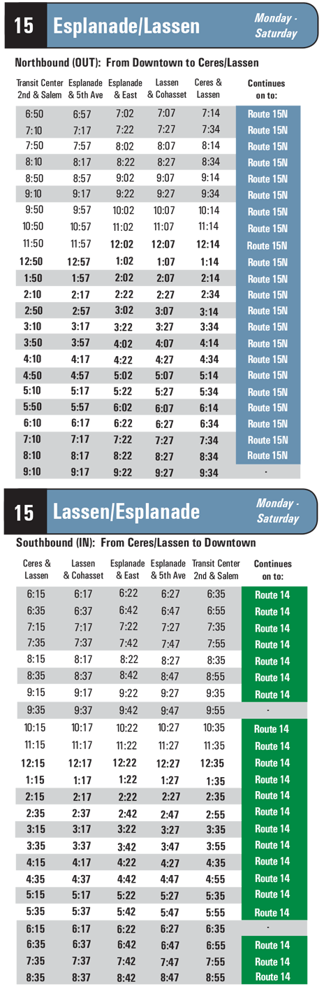 Schedule for Route  15n