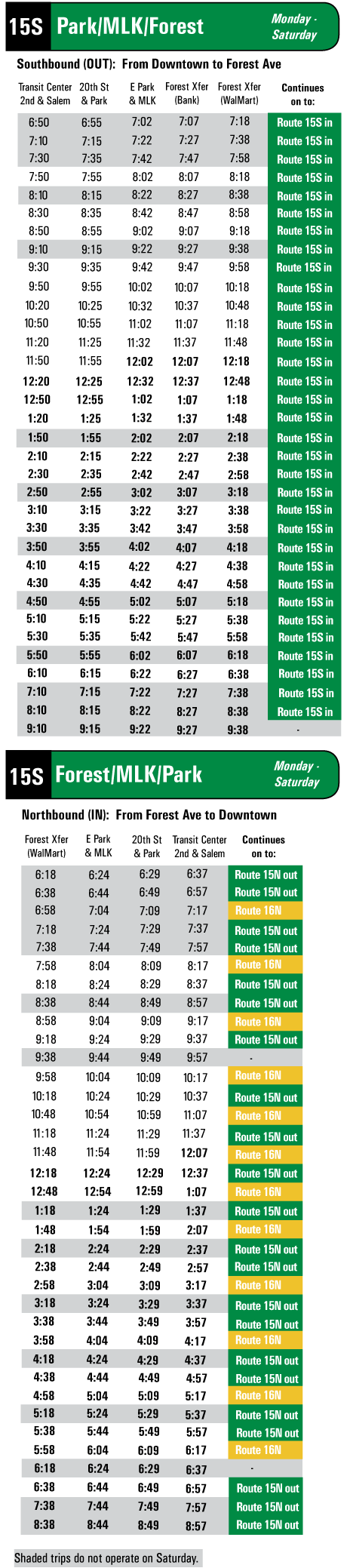 Schedule for Route 15s