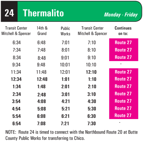Schedule for Route 24