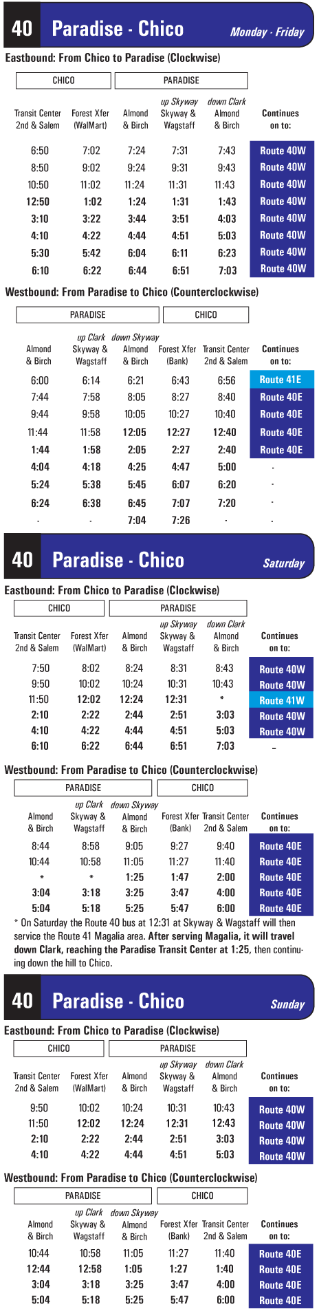 Schedule for Route 40